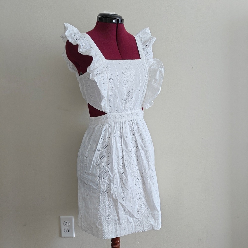 Madewell White Eyelet Lace Mini Dress Cotton Ruffle Sleeve Cut-Out Size 2 Womens